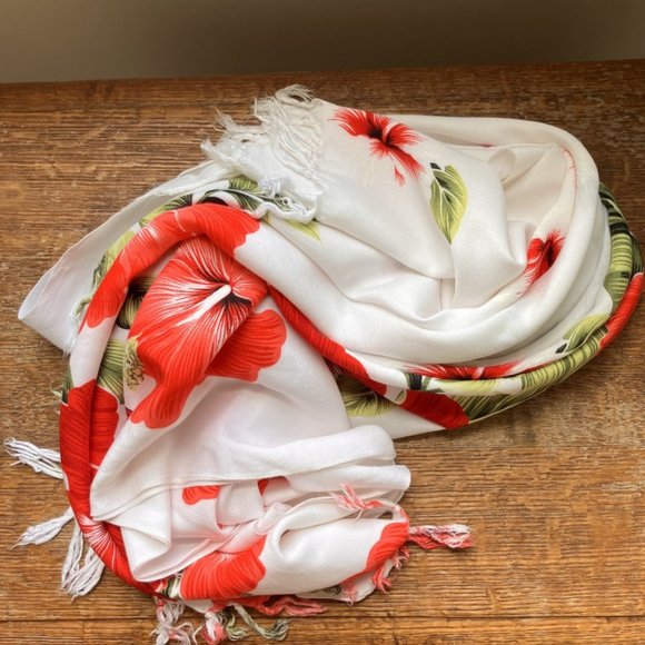 Coco Beach Hawaii - Hibiscus Flower Print Large Shawl/Scarf -Very Large - Picture 10 of 13